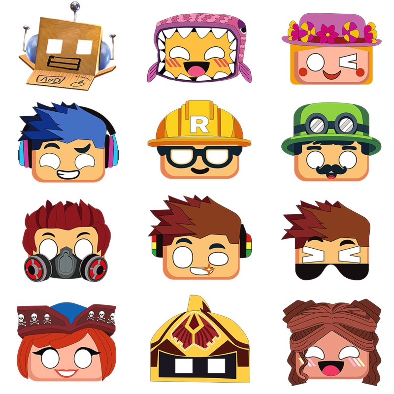 Party Games In Roblox - 12 Stück ROBLOXS-Spielfiguren Themen-Serie Papiermasken, Cartoon-Design,