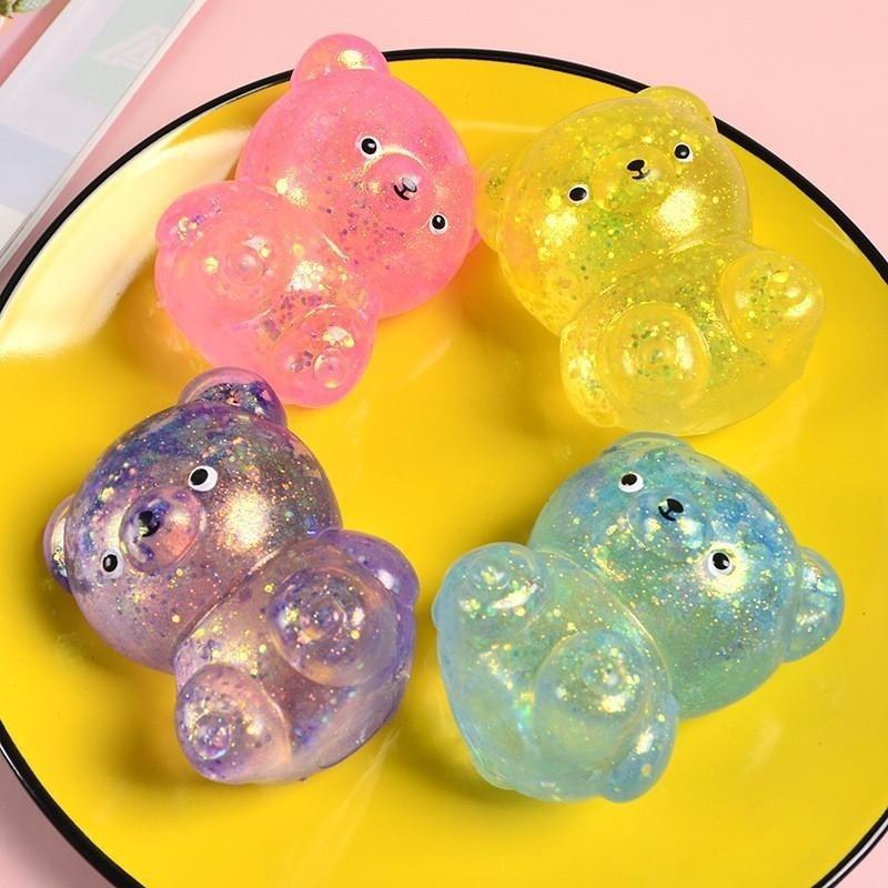 Party Games Children - Flauschiger Langsam Zurückfedernder Bären-Stressball mit Glitzer-Malzose-Bonbon-Textur,