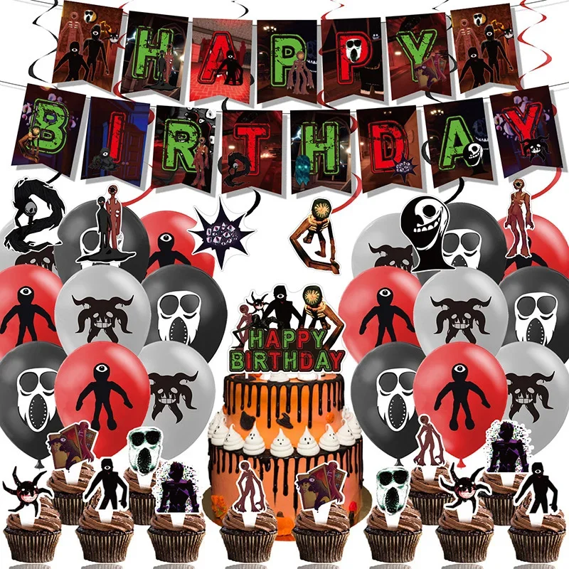 Party Games In Roblox - Roblox-Spielfigur Geburtstagsparty-Dekoration Ballon-Flaggenkette Cartoon Virtuelle Welt